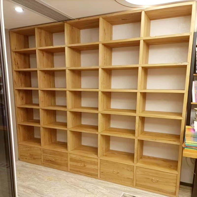 老榆木书架定制原木简约多层置物架隔断满墙落地格子架实木收纳架