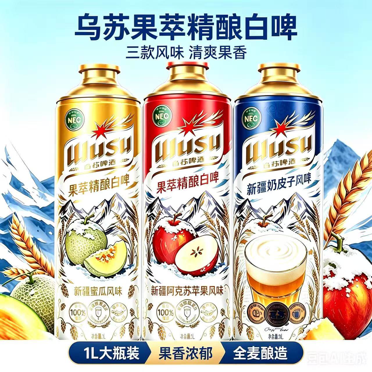 新疆乌苏精酿啤酒果萃苹果啤酒哈密瓜啤酒乐堡精酿啤酒嘉士伯精酿