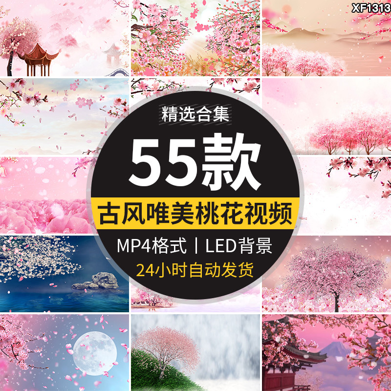 唯美桃花飞舞飘落花瓣中国风古典古风大屏幕舞台LED背景视频素材