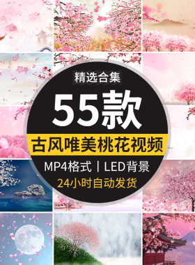 唯美桃花飞舞飘落花瓣中国风古典古风大屏幕舞台LED背景视频素材