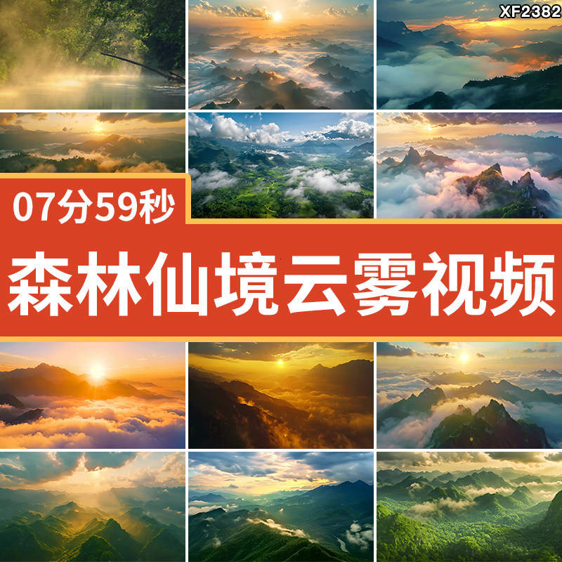 森林秦岭山脉云海云雾云层风光日出日落自然风景实拍高清视频素材