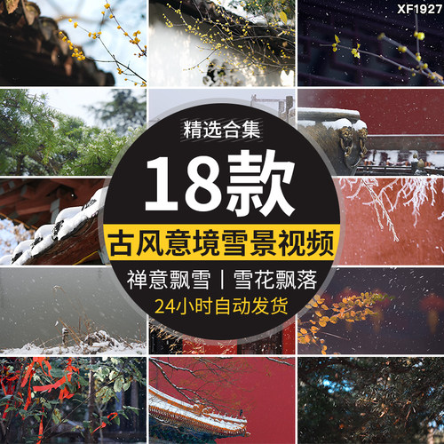 禅意下雪飘落意境屋檐雪景雪花飘落飘雪空镜头实拍剪辑短视频素材