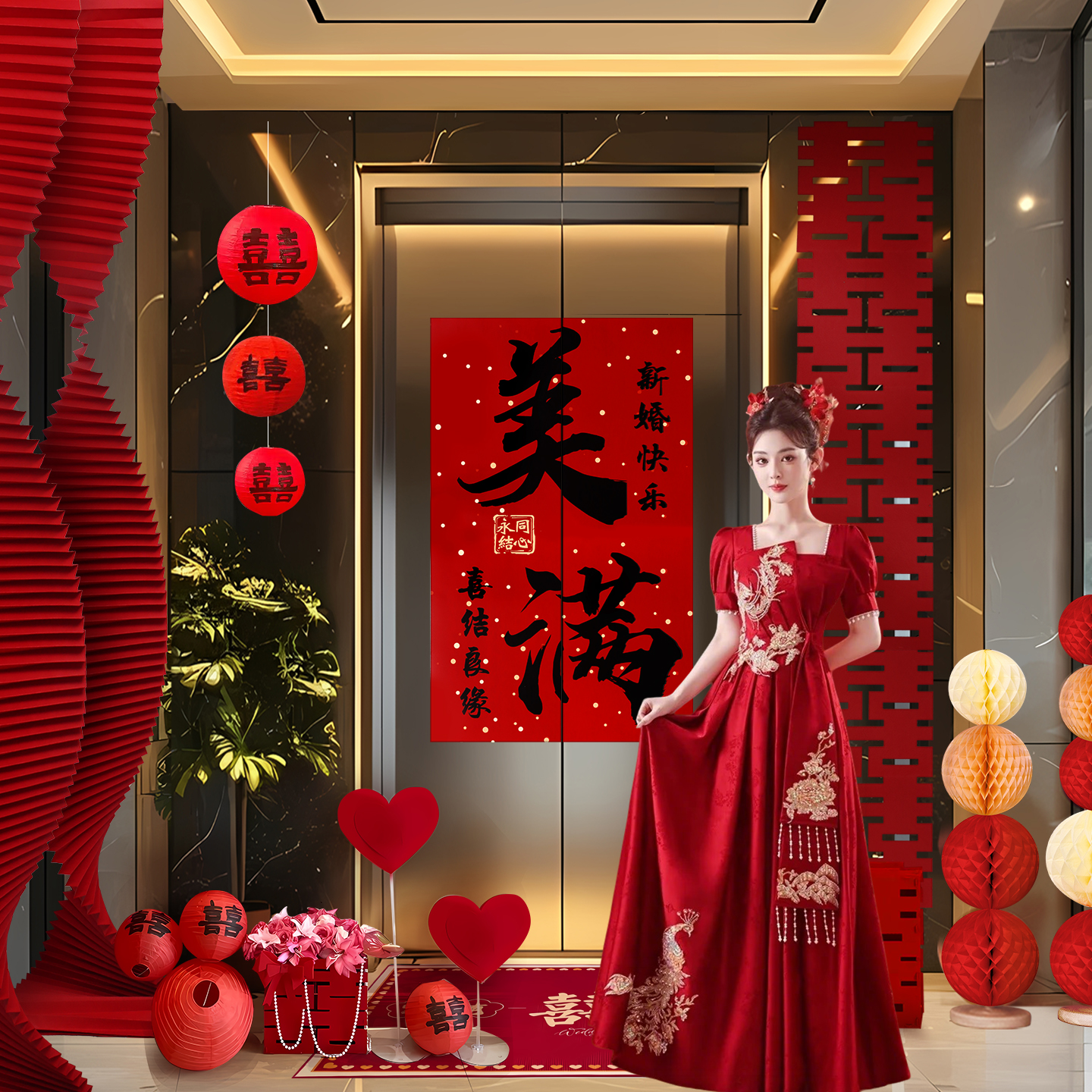 佰聚鑫结婚电梯门装饰套装