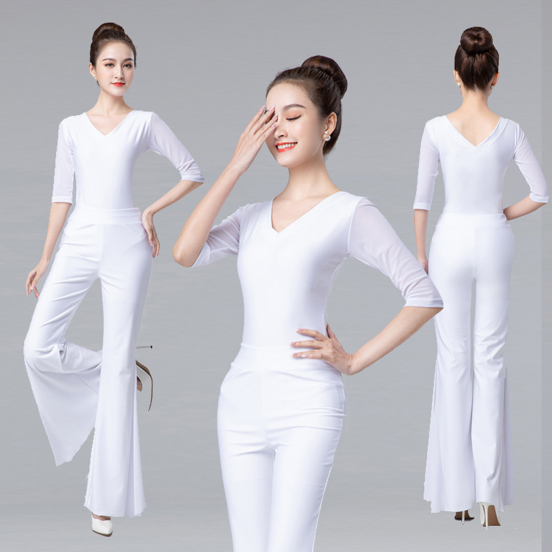 锦纶白色形体舞蹈服走秀模特芭蕾
