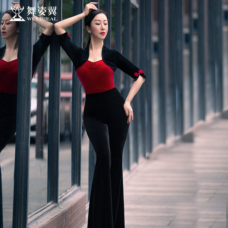舞姿翼丝绒舞蹈中袖练功服套装