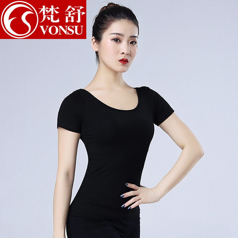 梵舒拉丁舞服装套装女成人舞蹈服女黑色形体练功衣服长袖圆领春夏