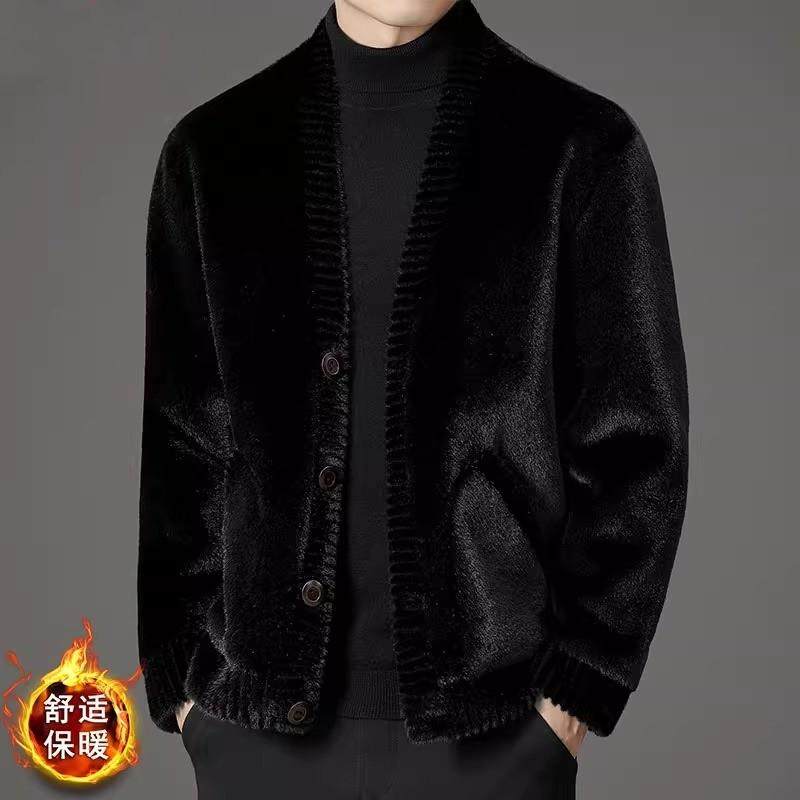 ZAR冬季新款男装海宁皮草双面穿短款大衣潮流V领宽松加厚夹克外套
