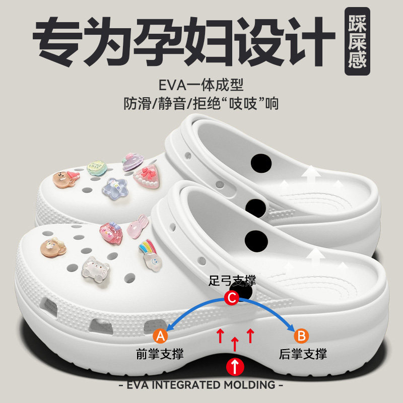 孕妇洞洞鞋女款2026新款夏季外穿防滑厚底沙滩足弓支撑凉拖鞋女士