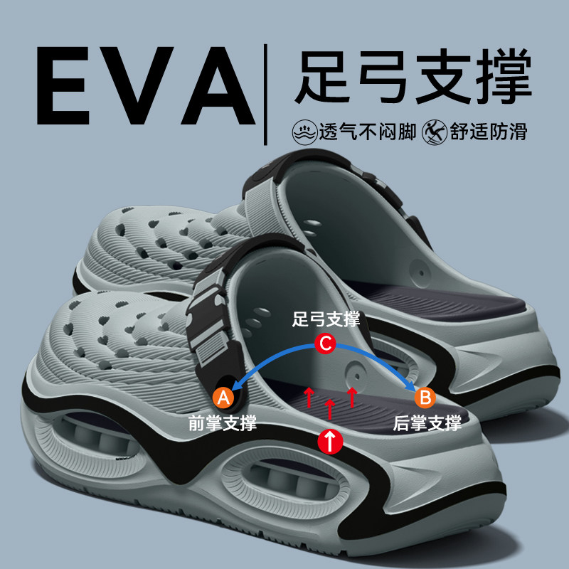 足弓支撑洞洞鞋男款2026新款外穿夏季eva厚底防滑不臭脚凉拖男士