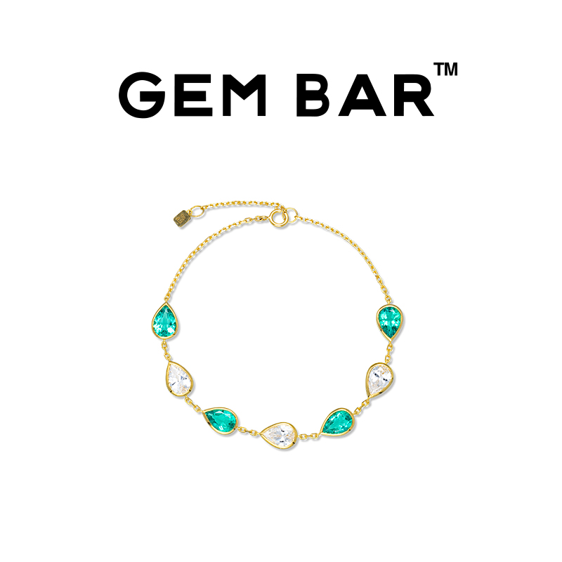 JCJ时装珠宝GEMBAR 9K金水滴锆石合成祖母绿手链