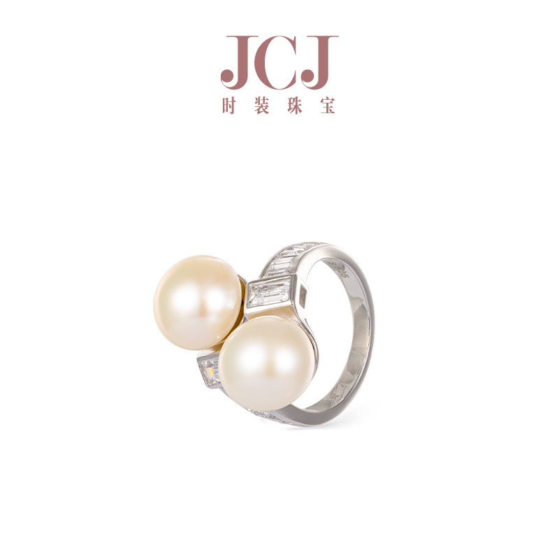 JCJ时装珠宝HighJewelPlay系列925银锆石双珍珠你我戒指