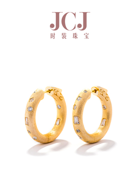 JCJ时装珠宝HighJewelPlay925银金色拉丝多种异形锆石耳环耳扣