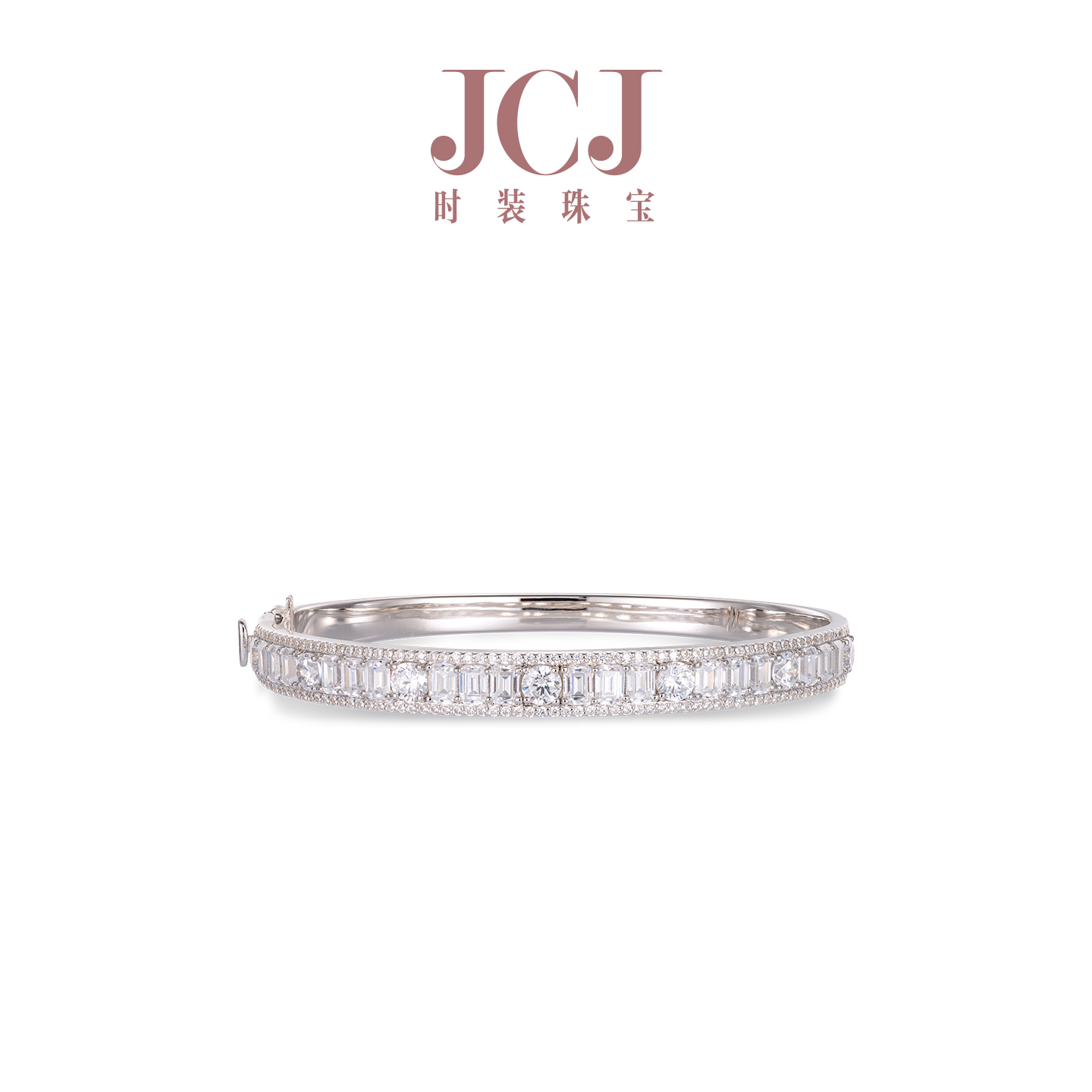 JCJ时装珠宝HighJewelPlay系列925银白金色圆拼长方锆石贵妃手镯