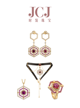 JCJ时装珠宝HighJewelPlay925银红色能量石火象耳饰项链戒指