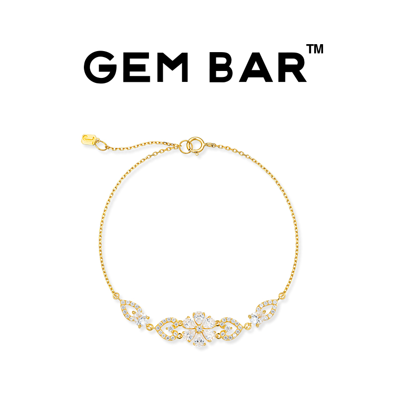 JCJ时装珠宝GEMBAR 9K金锆石梨形拼花爱心手链