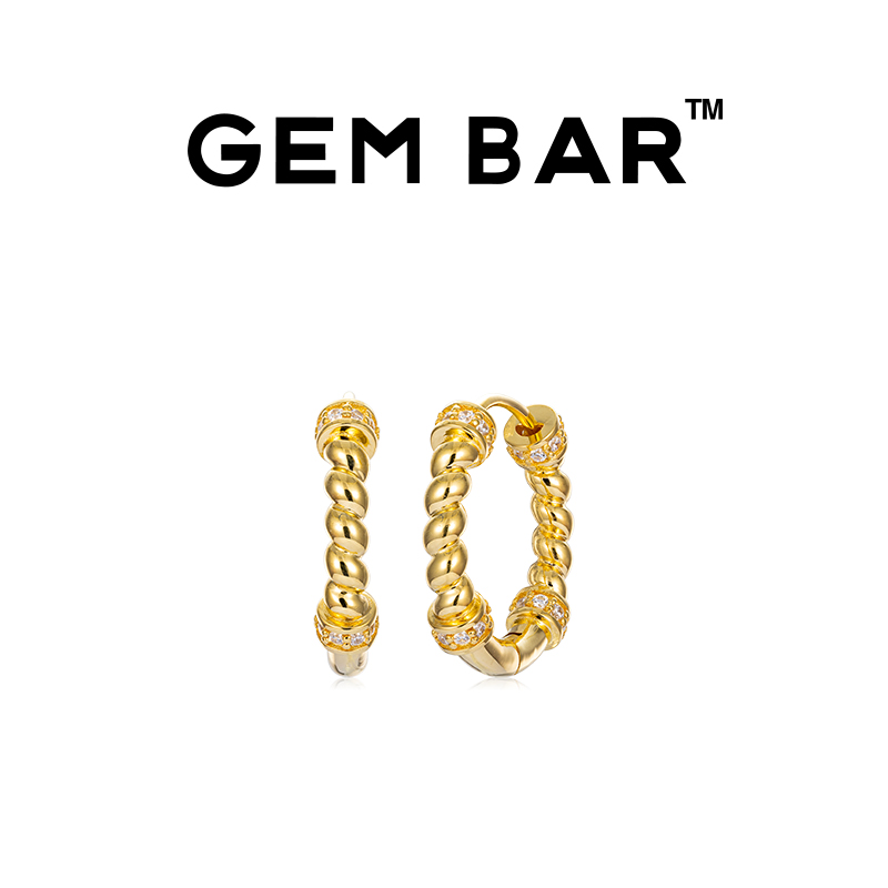 JCJ时装珠宝GEMBAR  9K金麻花锆石耳扣耳环耳圈