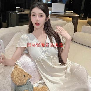 睡裙女款 2025新款 夏提花冰丝高级感蕾丝短裙睡衣带胸垫家居服薄款