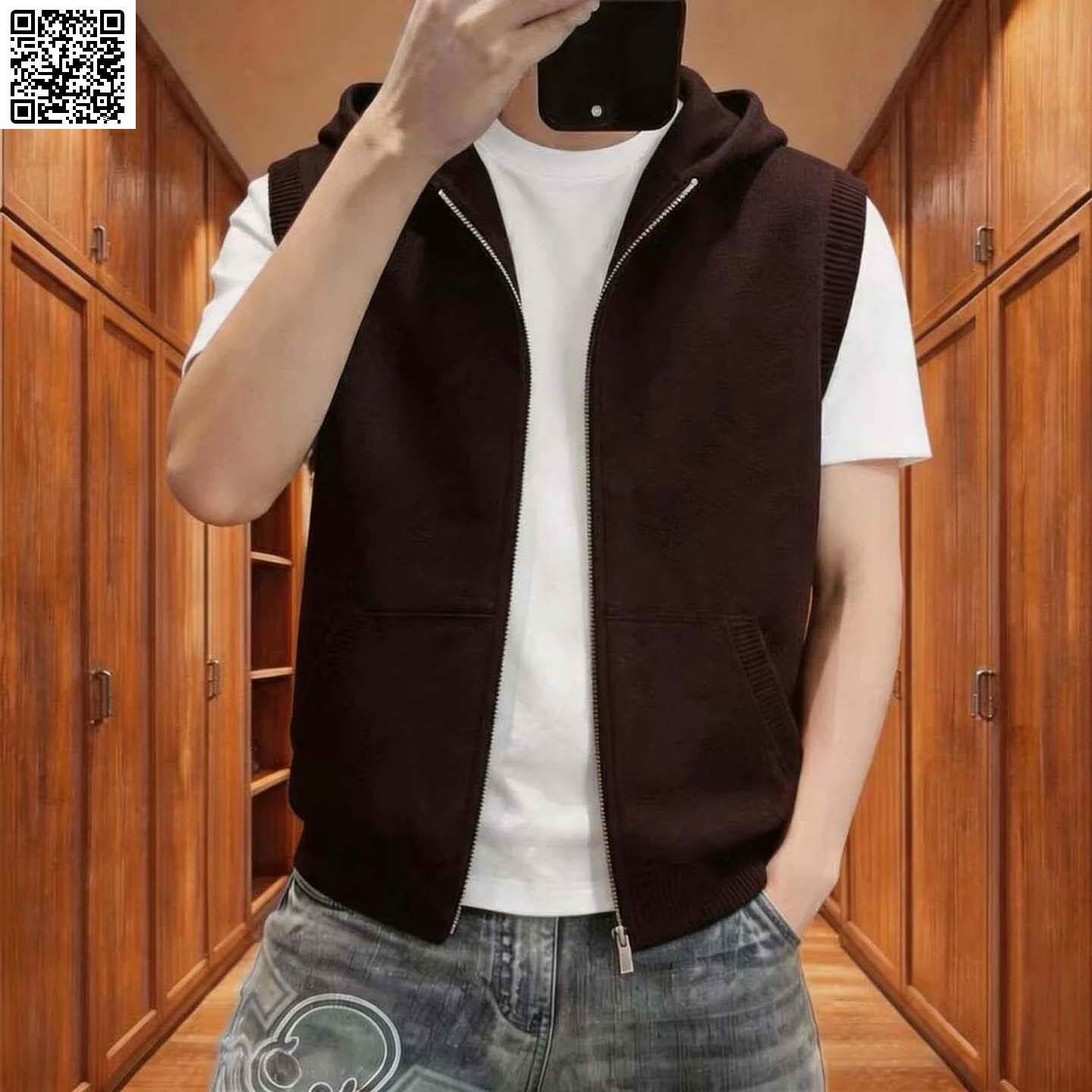 振炳瑞池秋冬季时尚男士针织马甲防风保暖连帽拉链开衫背心坎肩男
