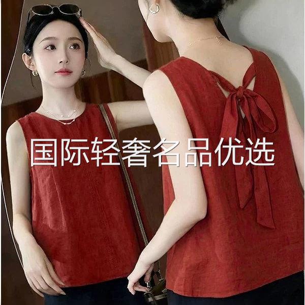 路途法式女装露背蝴蝶结无袖衬衫夏季2026新款独特休闲潮流女上衣
