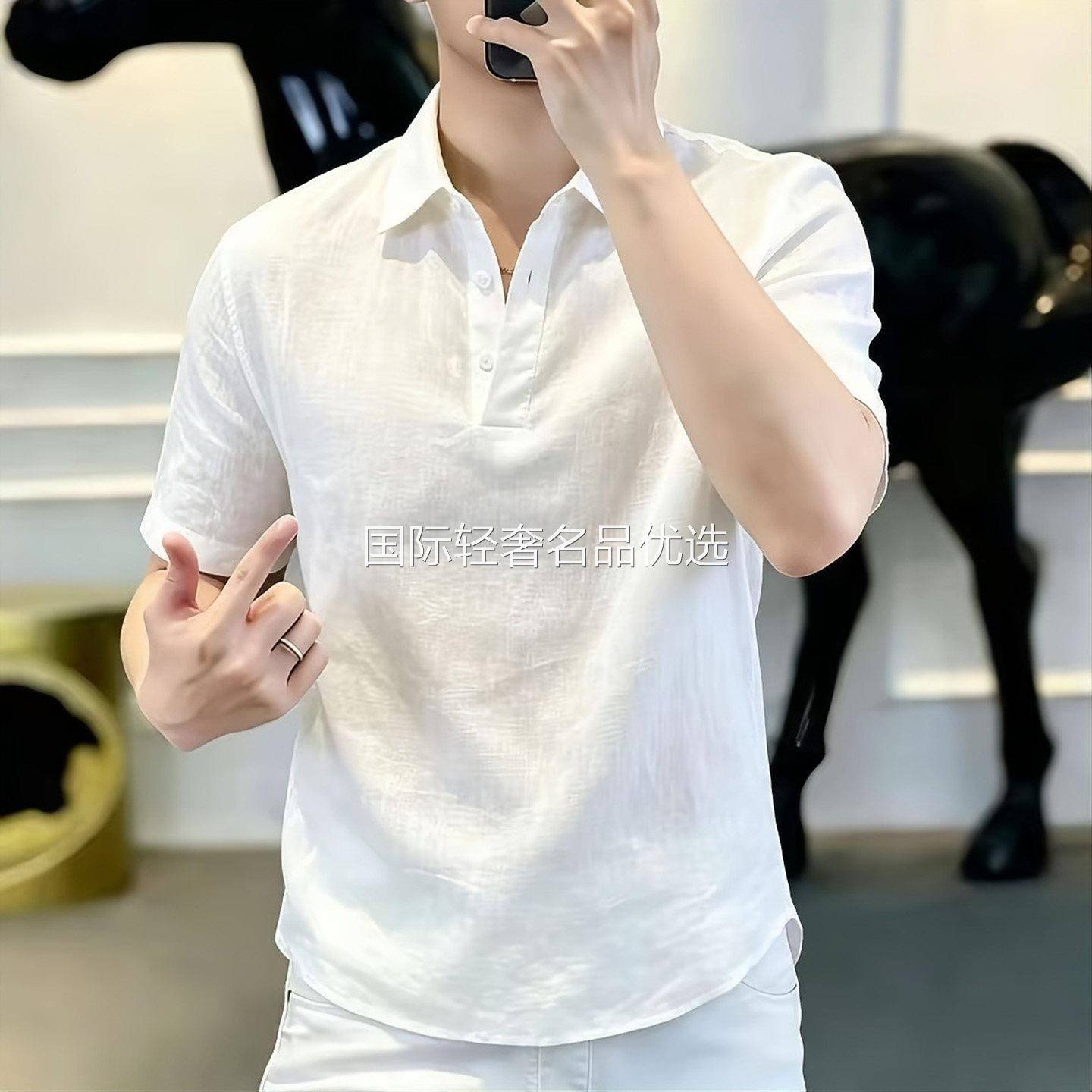 LOMEA罗鸣老人品牌男装夏季男士高端休闲衬衫T恤轻薄透气短袖上衣
