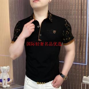 德拉图黑色绝伦欧货猫武士男装 黑金画师夏季 Polo衫 高品质翻领短袖