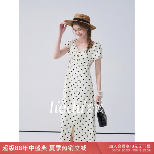 裂渡微胖大码女装复古波点连衣裙