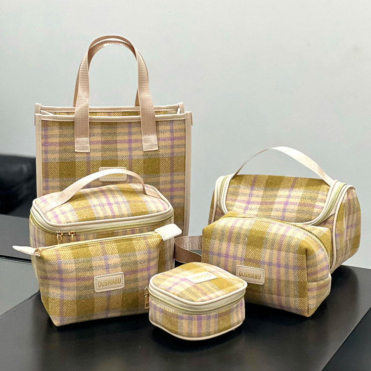 经典格子毛呢布包便携收纳包旅行洗漱包手机口红包姨妈巾包化妆包