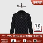 棋盘格亲肤舒适翻领针织衫 时尚 弹力抗皱 比音勒芬春秋男士