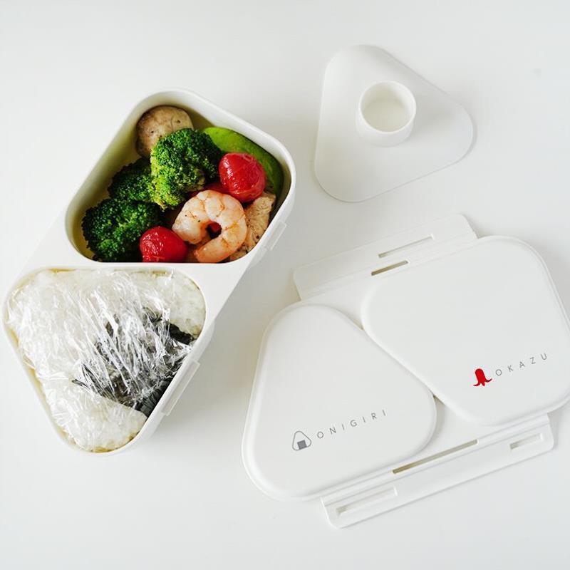 制 纯色卡通图案二合一野餐三角饭团便当盒 可用做饭团模具