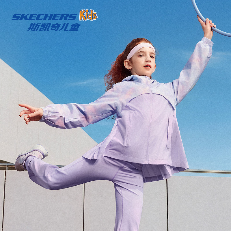 Skechers斯凯奇2026年韵动甜心系列女童粉紫琉璃满印梭织连帽外套,童装/婴儿装/亲子装,普通外套,淘宝优惠券,粉丝福利购,淘宝优惠卷