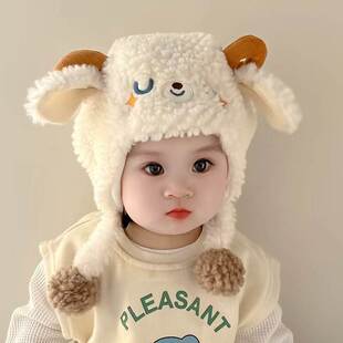 婴儿帽子秋冬季 可爱小羊宝宝护耳帽保暖加厚男女童套头帽冬天