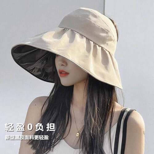 2026款巨好看的帽子遮阳春新黑胶空顶防晒女新夏户外防紫外线遮脸