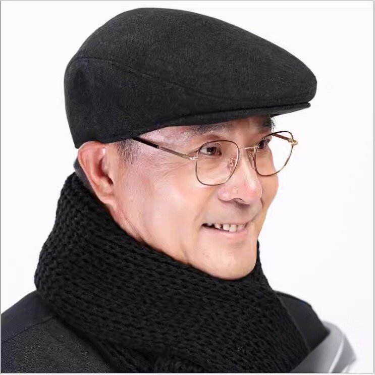 中老年帽子男式爸爸帽春秋冬季羊毛呢护耳老人鸭舌帽贝雷前进帽男