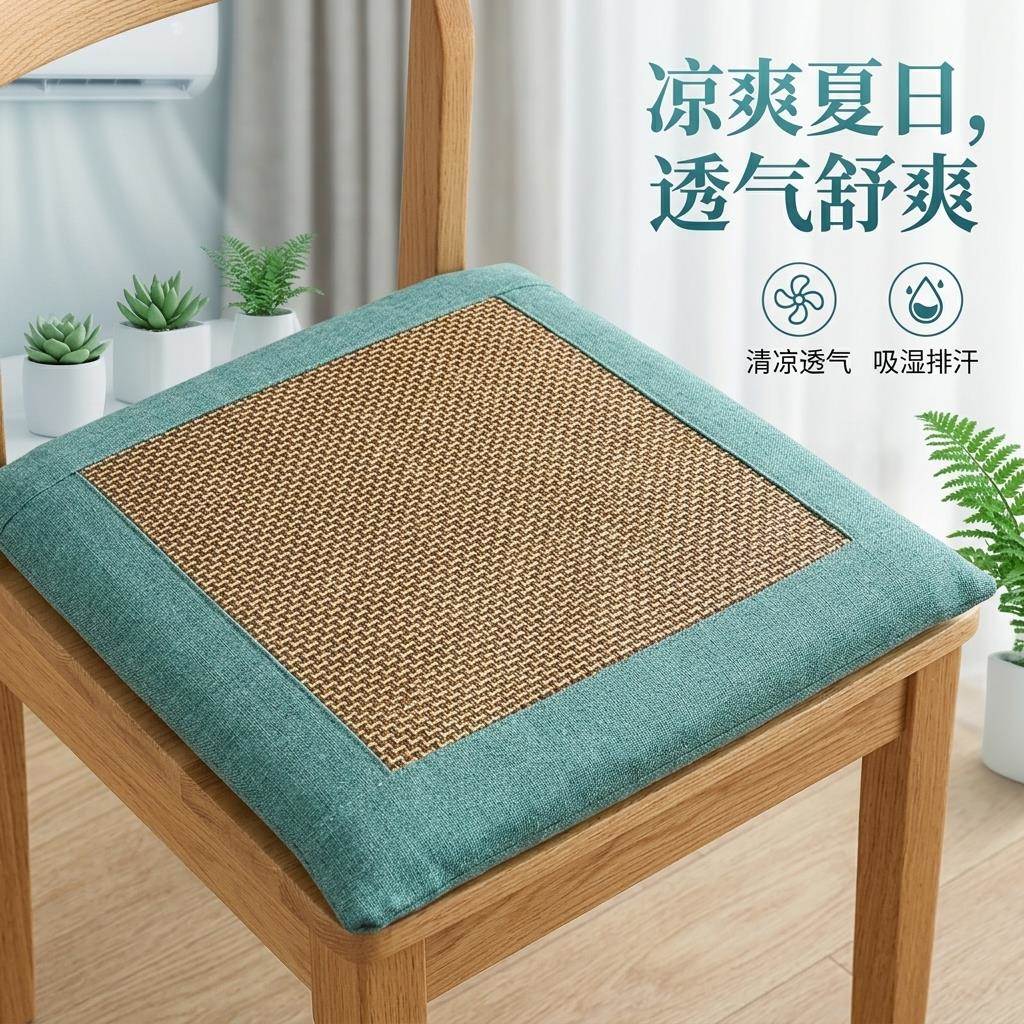 坐垫艾草凉席夏季冰丝办公室艾绒垫子凉感家用久坐防滑藤席屁股垫