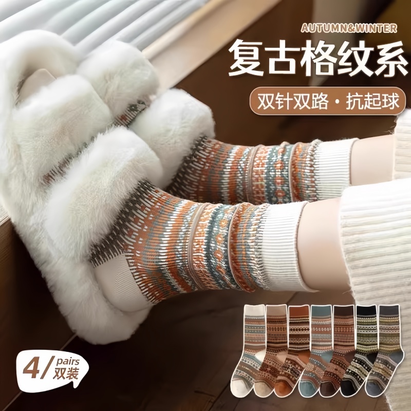袜子女秋冬棉袜中筒袜ins潮英伦覆古双针双路长袜搭皮鞋堆堆袜春
