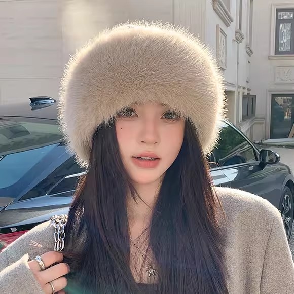 帽子女冬季2025新款显脸小加绒加厚保暖护耳帽大头围毛茸茸渔夫帽