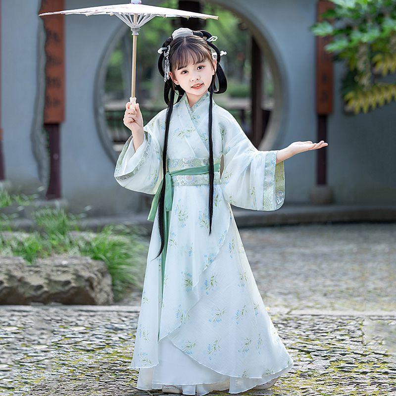 战国袍女童汉服中国风2025新款夏季魏晋风超仙儿童古装唐装演出服