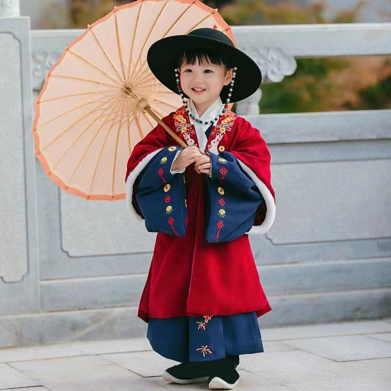 金玉满堂】明制汉服男童冬季加绒加厚宋制棉服套装中式儿童拜年服