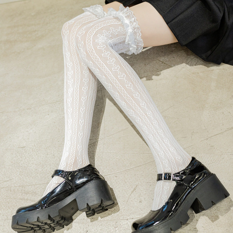 白色蕾丝花边袜子女过膝袜ins潮百搭夏季薄款日系jk洛丽塔长筒袜