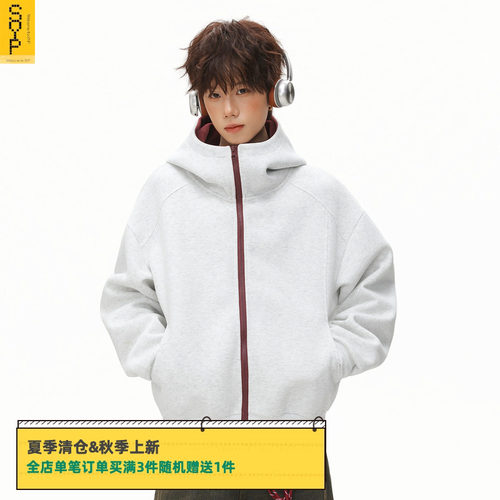 日系美式重磅半高领连帽卫衣