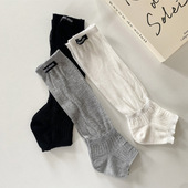 春夏新款 踩脚半包小腿袜布标坑条显瘦超薄纯色ins潮袜洋气袜套棉