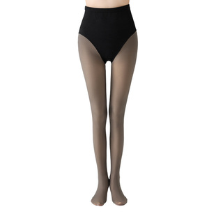 黑透肤一体光腿神器女高腰收腹裸感水光袜秋冬加绒加厚打底连裤 袜