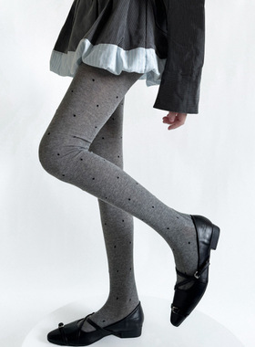 薄透才是YYDS秋冬复古波点提花连裤袜灰色系棉平板打底裤显瘦袜裤