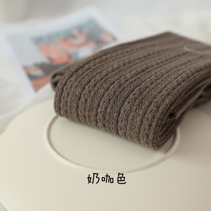 日系春秋中厚素棉连裤袜麦穗纹燕麦奶白纯色600D无绒收腹打底袜女