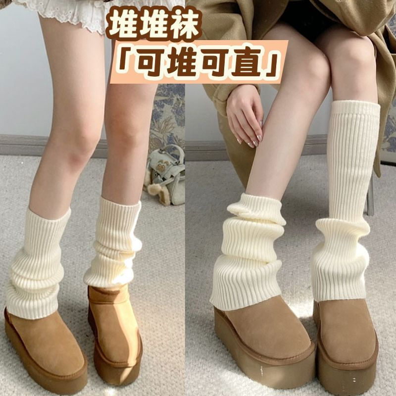 针织袜套白色小腿袜配玛丽珍小皮鞋日系jk堆堆袜显腿细瑜伽袜