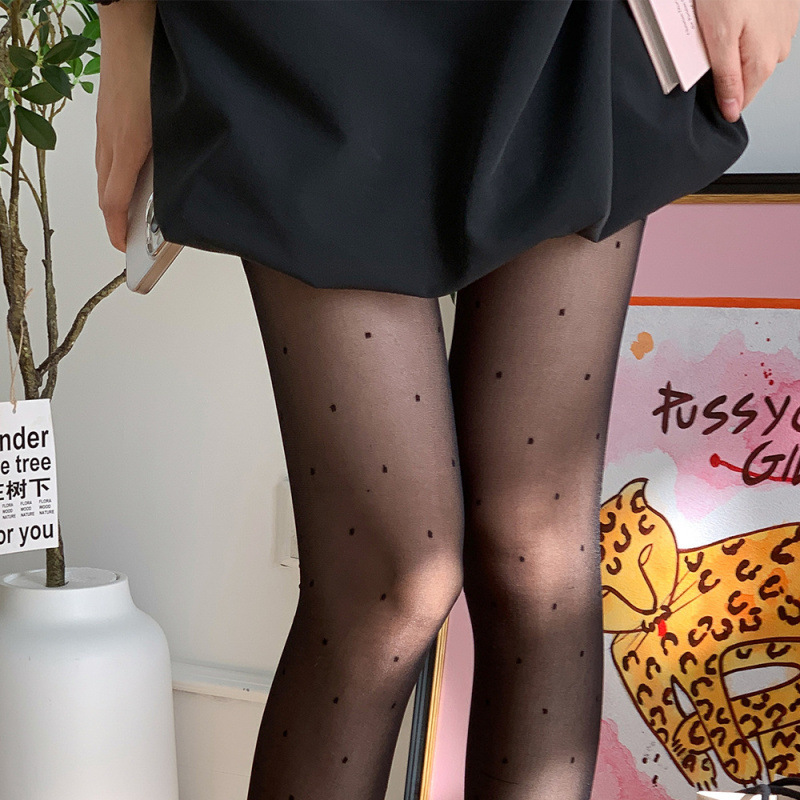 纯欲风奶白小圆点提花超薄包心丝黑丝袜波点连裤袜洛丽塔少女袜JK