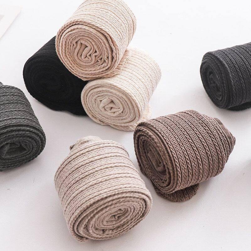 袋装日系针织麻花打底裤女春秋条纹米白灰咖色连裤袜踩脚九分打底