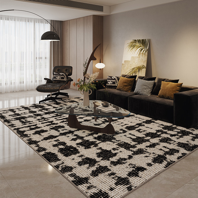 现代简约黑白客厅地毯轻奢高级茶几毯耐脏地垫子免洗可擦2025新款