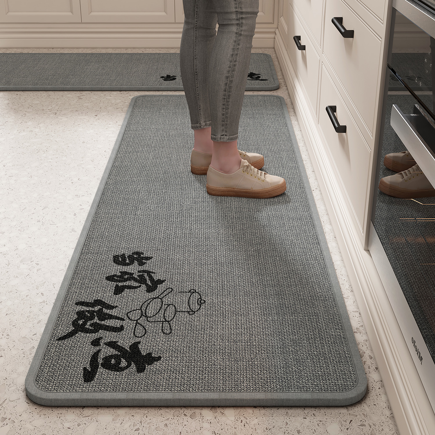 宾喜厨房亚麻防滑防油地垫