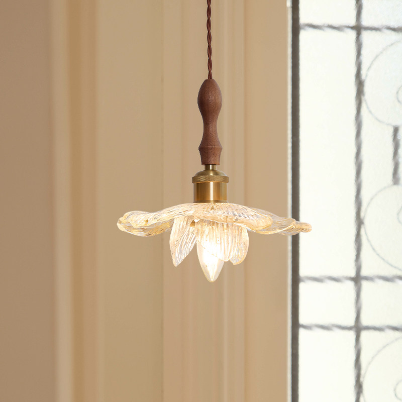 丹桂花瓣法式复古床头吊灯玄关过道小吊灯日式侘寂风胡桃木吊线灯,家装灯饰光源,床头/玄关/吧台/过道吊灯,淘宝优惠券,粉丝福利购,淘宝优惠卷